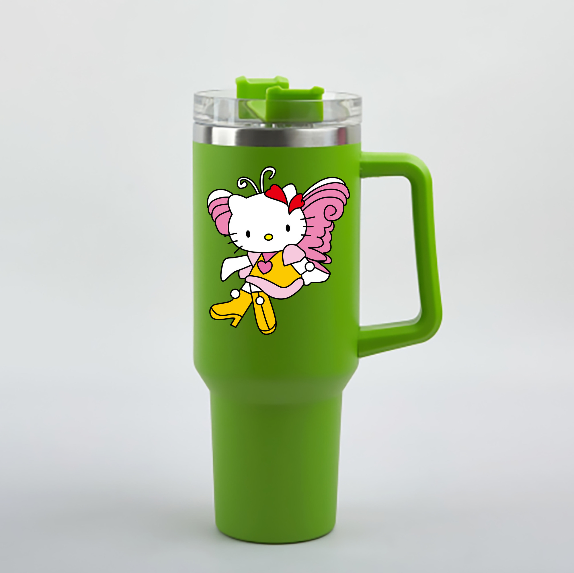 （画像用） Hello Kitty ハローキティ 1200mL車用タンブラー - クリスタルステッカー（プラスチックストロー付き）